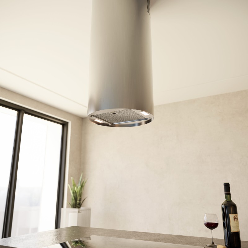 MO407 Cylindrical island hood in stainless steel