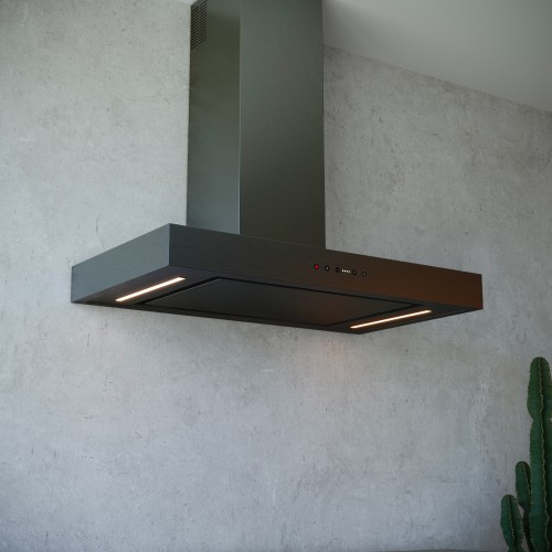 Sirius, Wall hood with black anthracite PVD finish, with anti-drop system